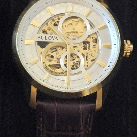 Bulova Gold and Brown Skeleton Watch